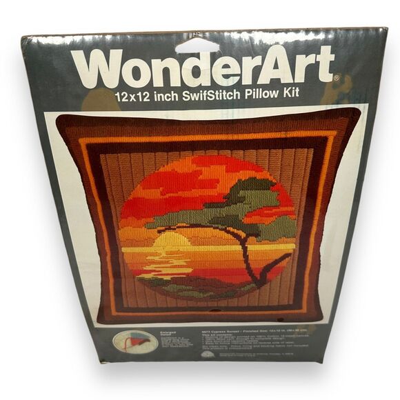 Vintage WonderArt 6873 Cypress Sunset Swifstich Pillow Needlecrafts 12 X 12 Kit - Picture 1 of 5